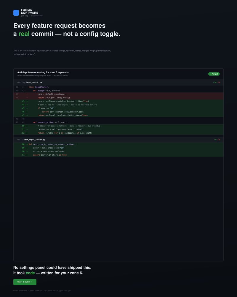 Custom software concept: code diff